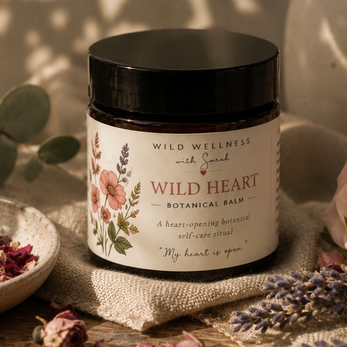 Wild Heart Balm — 50g Wild Wellness botanical balms with rose petal, rose geranium, frankincense, sweet orange