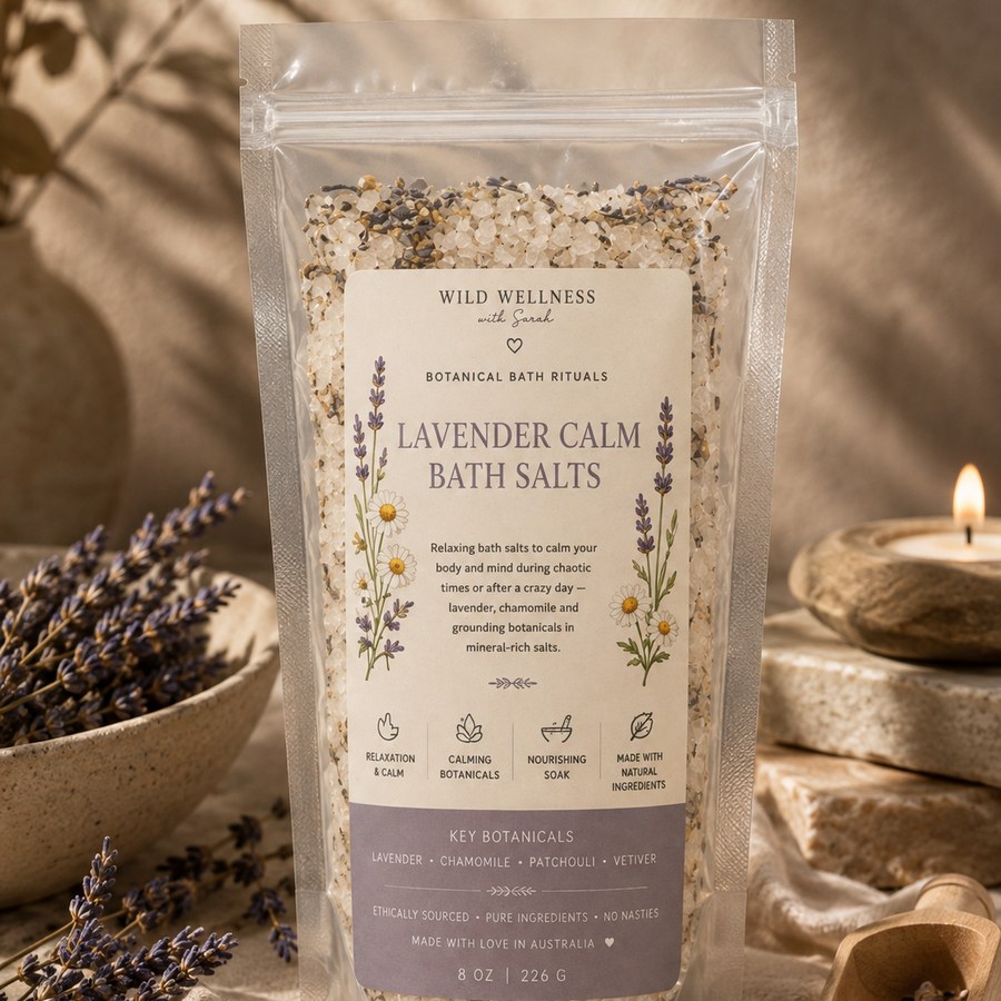 Lavender Calm mineral bath salts for a slow evening soak