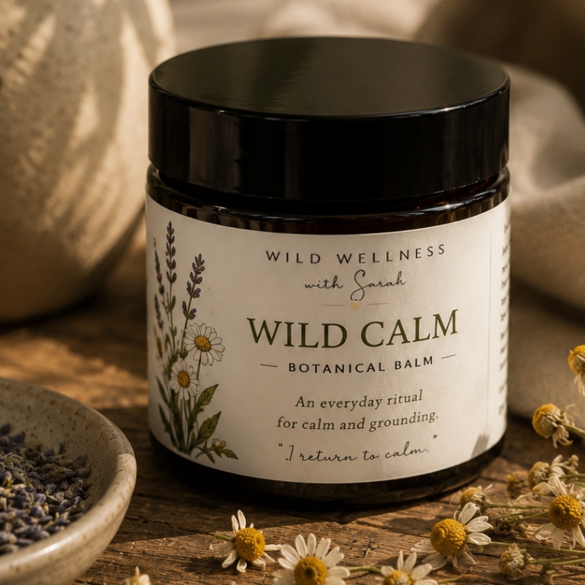 Wild Calm Balm — 50g Wild Wellness botanical balms with lemon balm, calendula, frankincense, sweet orange