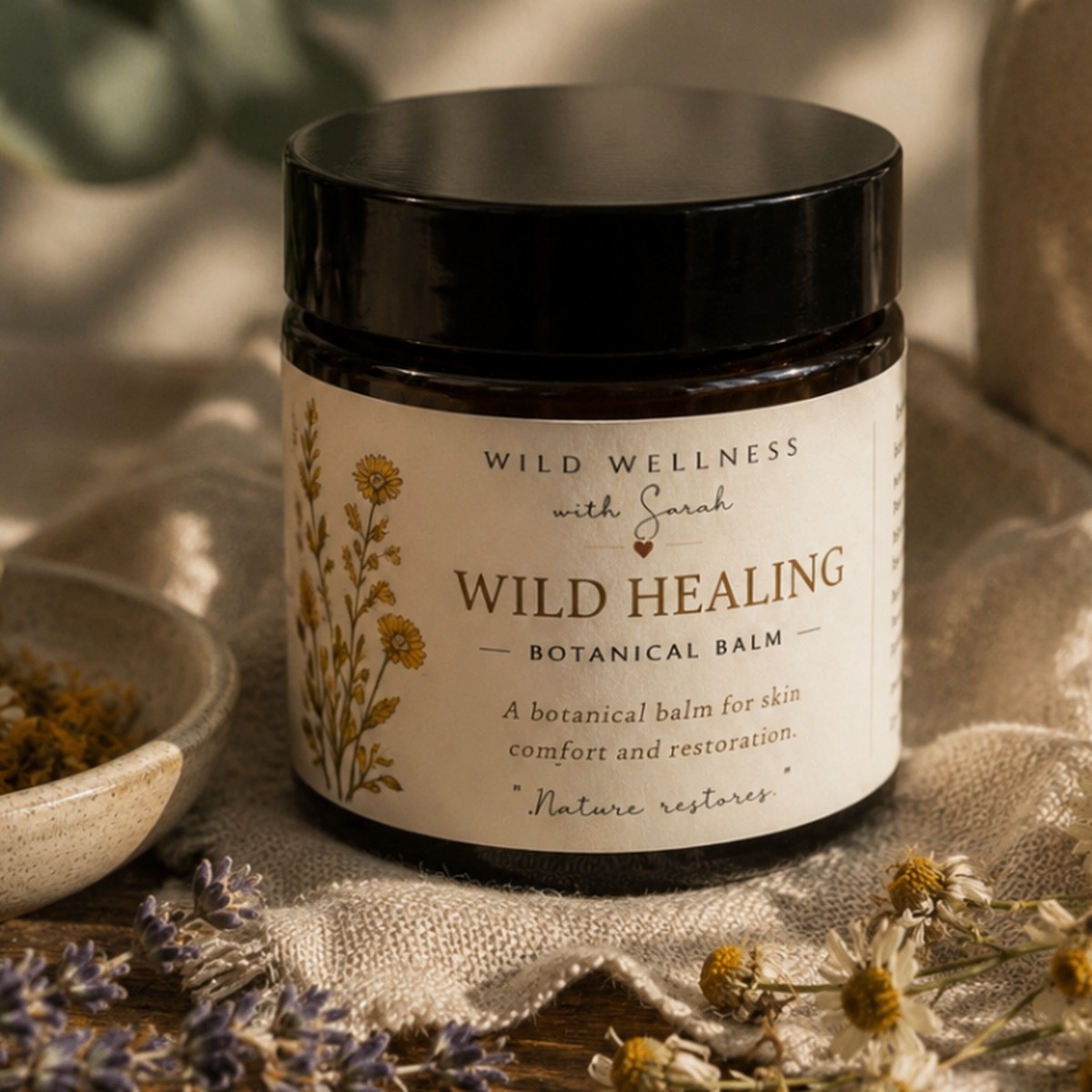 Wild Restore Balm — 50g Wild Wellness botanical balms with calendula, lavender, roman chamomile, frankincense