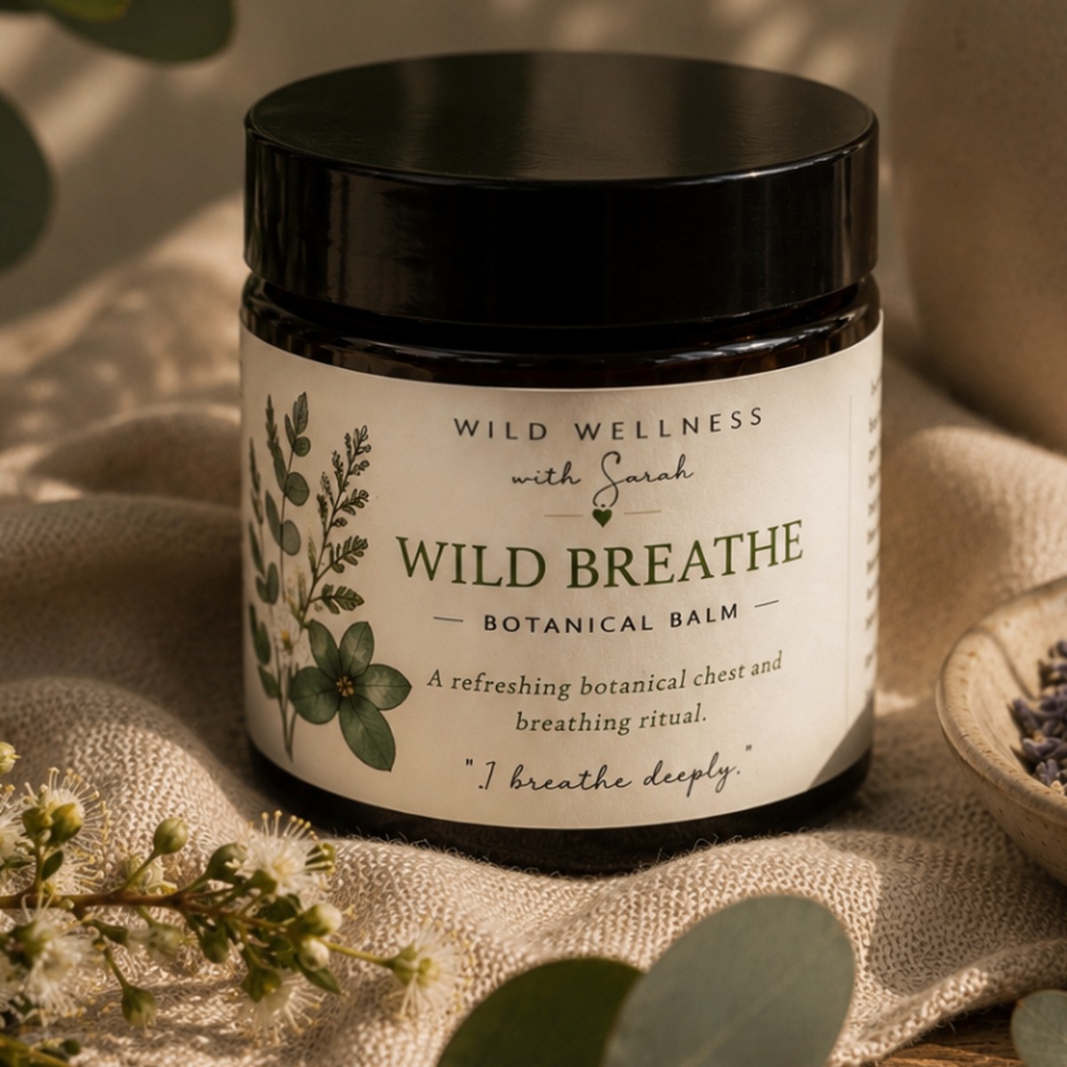 Wild Breathe Balm — 50g Wild Wellness botanical balms with rosemary, eucalyptus, peppermint, lavender