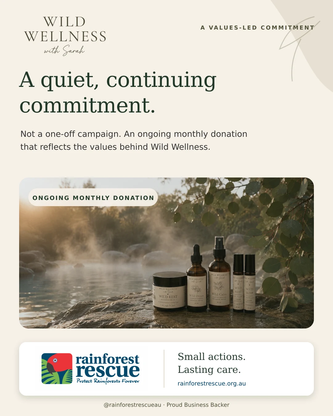 Wild Wellness with Sarah is a proud Rainforest Rescue Business Backer making an ongoing monthly donation.